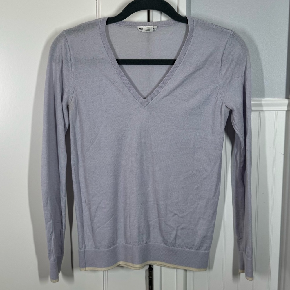 Club‎ Monaco blue sweater size medium 100% extra fine merino wool quiet luxury